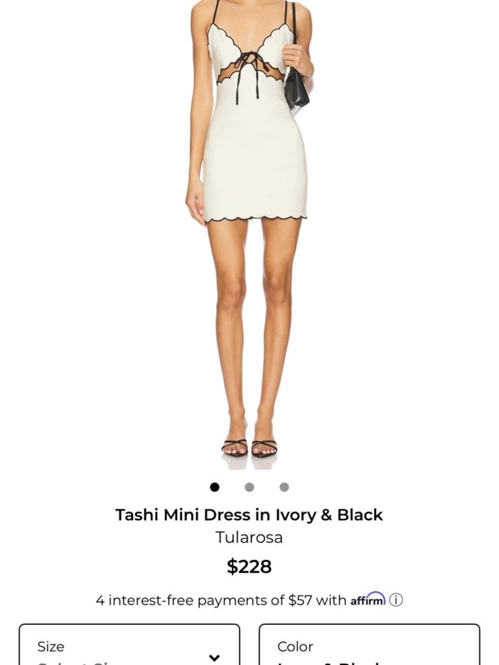Tularosa Ivory Mini Dress with Black Trim NEW